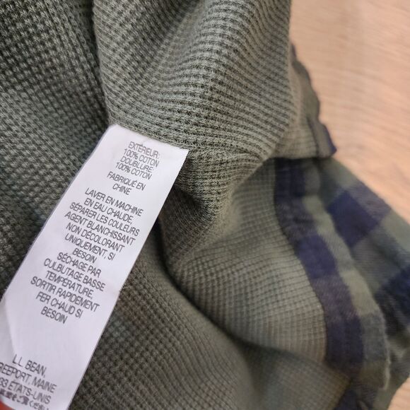 LL Bean Flannel Shirt Jacket Mens XXL Tall Plaid Vented Lined Shacket Green Vtg - Picture 10 of 14